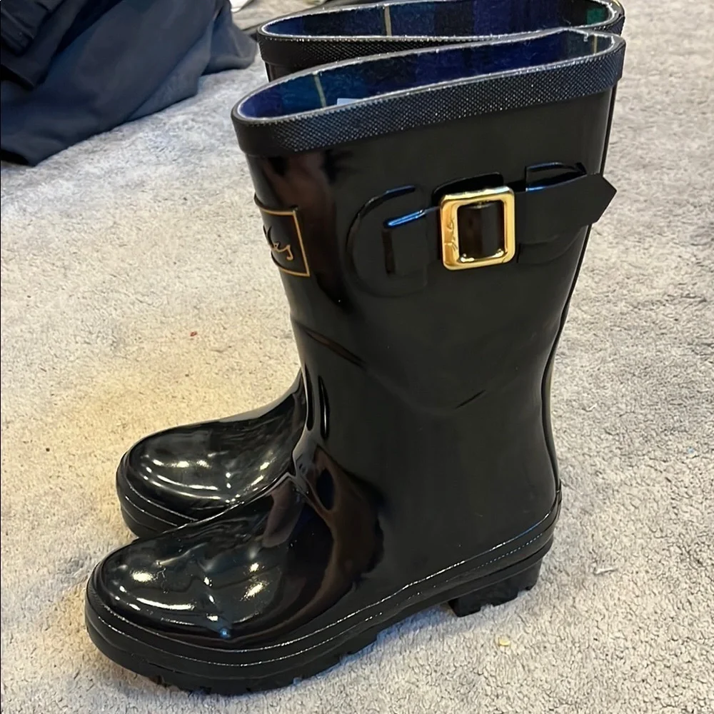 Joules Kelly Welly Black Glossy Rain Boots with Buckle US 5 UK 3